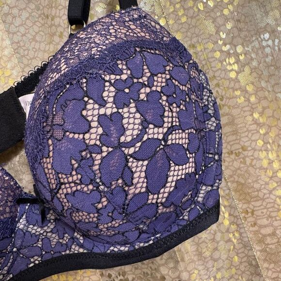 Victorias Secret Purple Black Lace Lined Demi Dream Angels Bra 34D - Picture 4 of 9